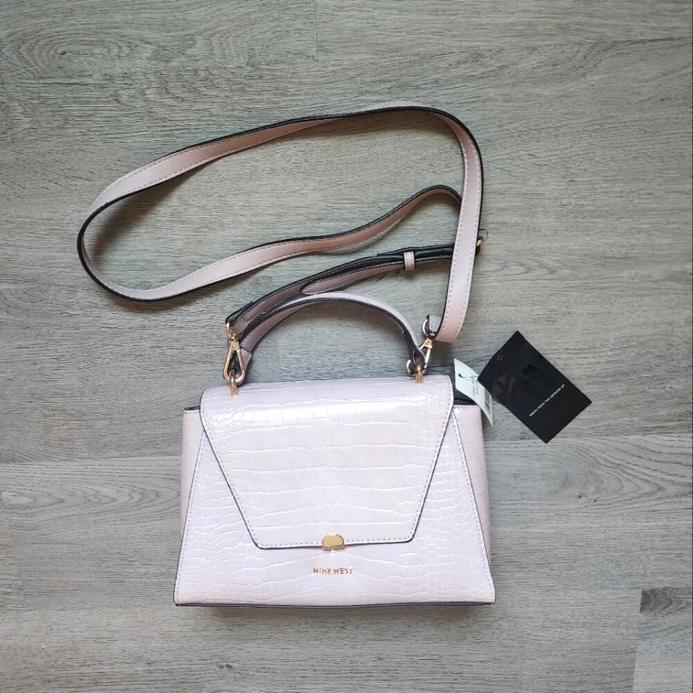 NWT Nine West Purple Flap Closure Faux Crocodile Patent Crossbody Handbag